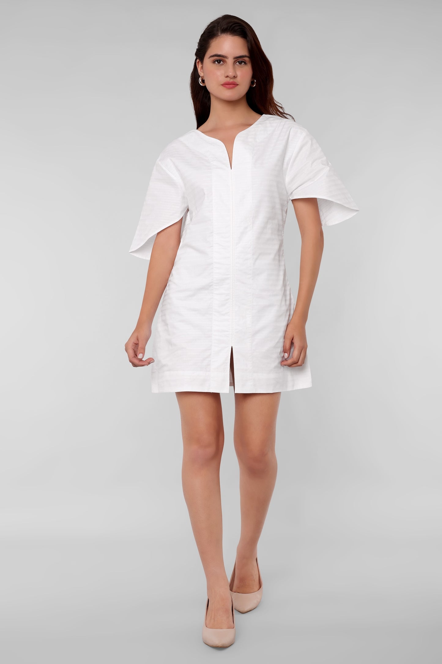 Fashion by SHAEWE White Textured Cotton Women Dress with Lining 5800 NIMAH