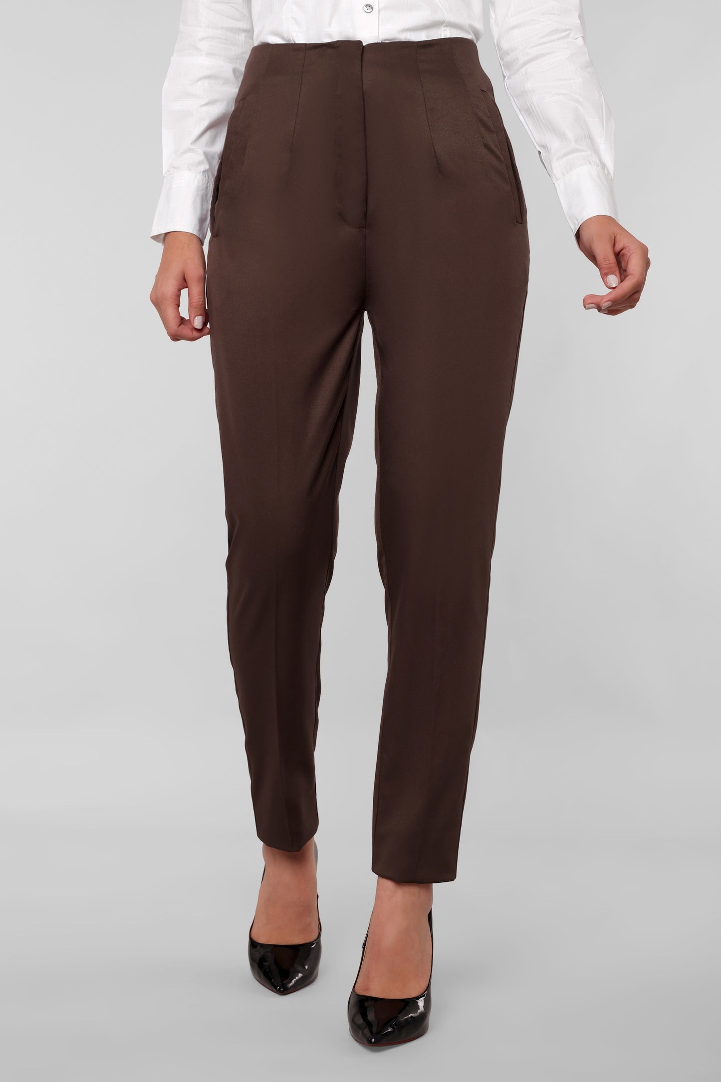 5880 - High Waist Stretch Brown Trouser