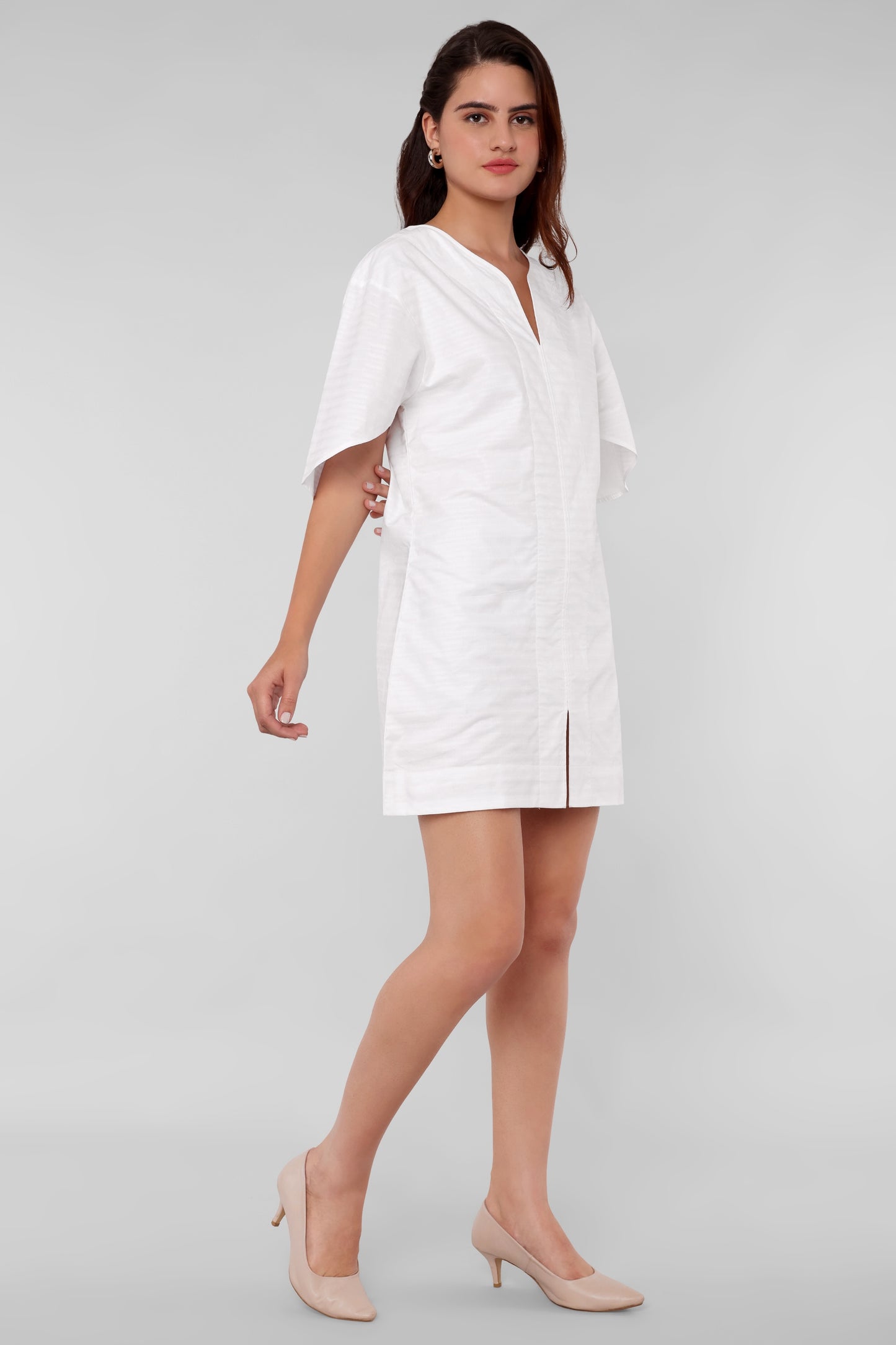 Fashion by SHAEWE White Textured Cotton Women Dress with Lining 5800 NIMAH