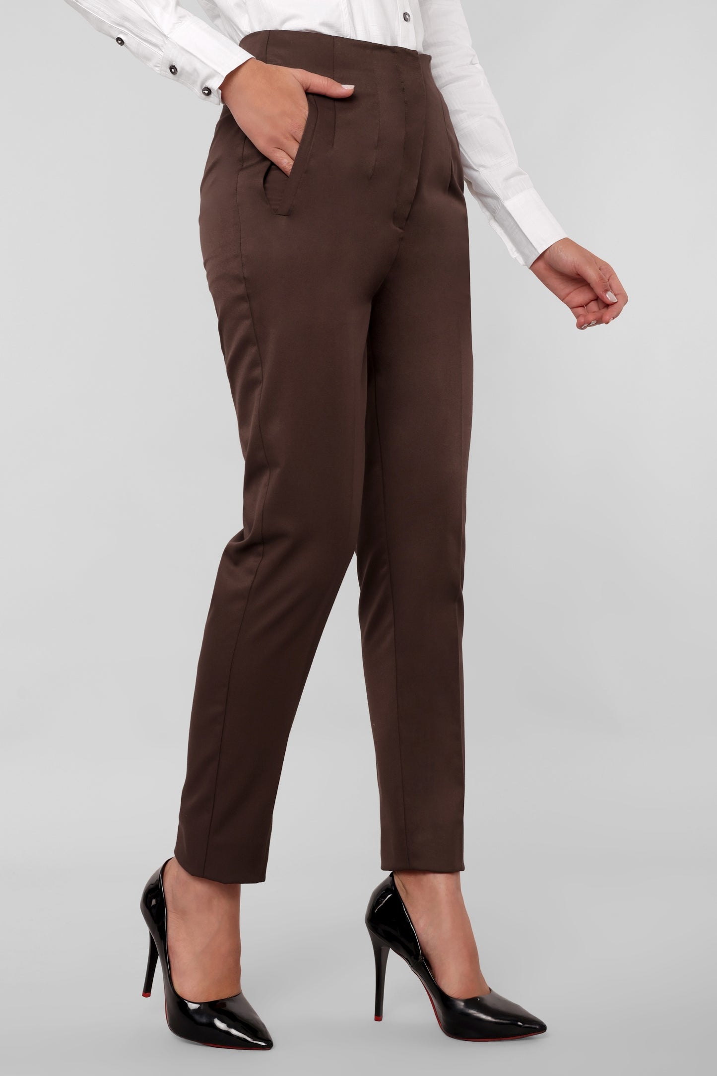 5880 - High Waist Stretch Brown Trouser