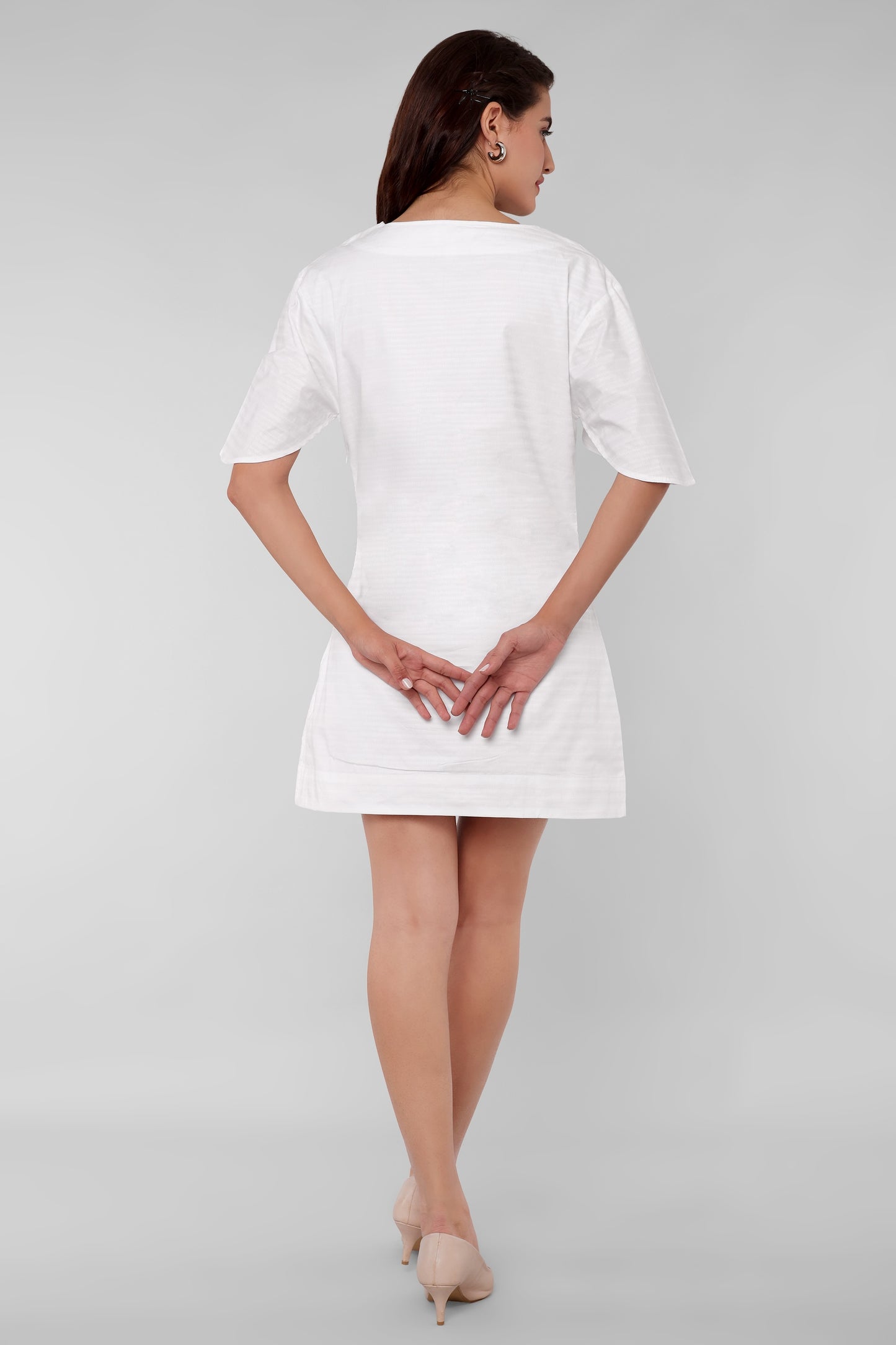Fashion by SHAEWE White Textured Cotton Women Dress with Lining 5800 NIMAH