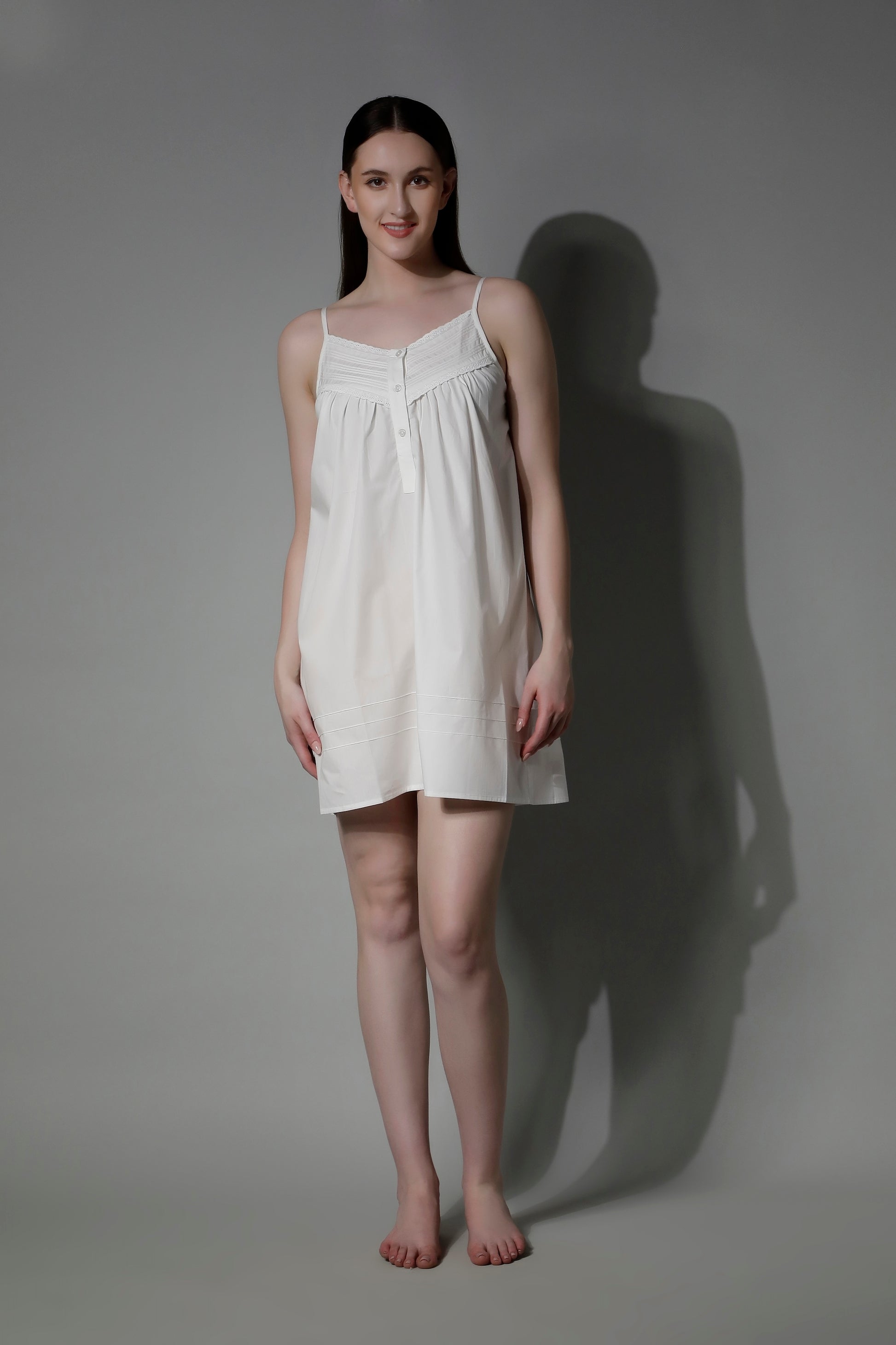 Women White Spaghetti Night Dress EOS - SHAEWE Pure Cotton