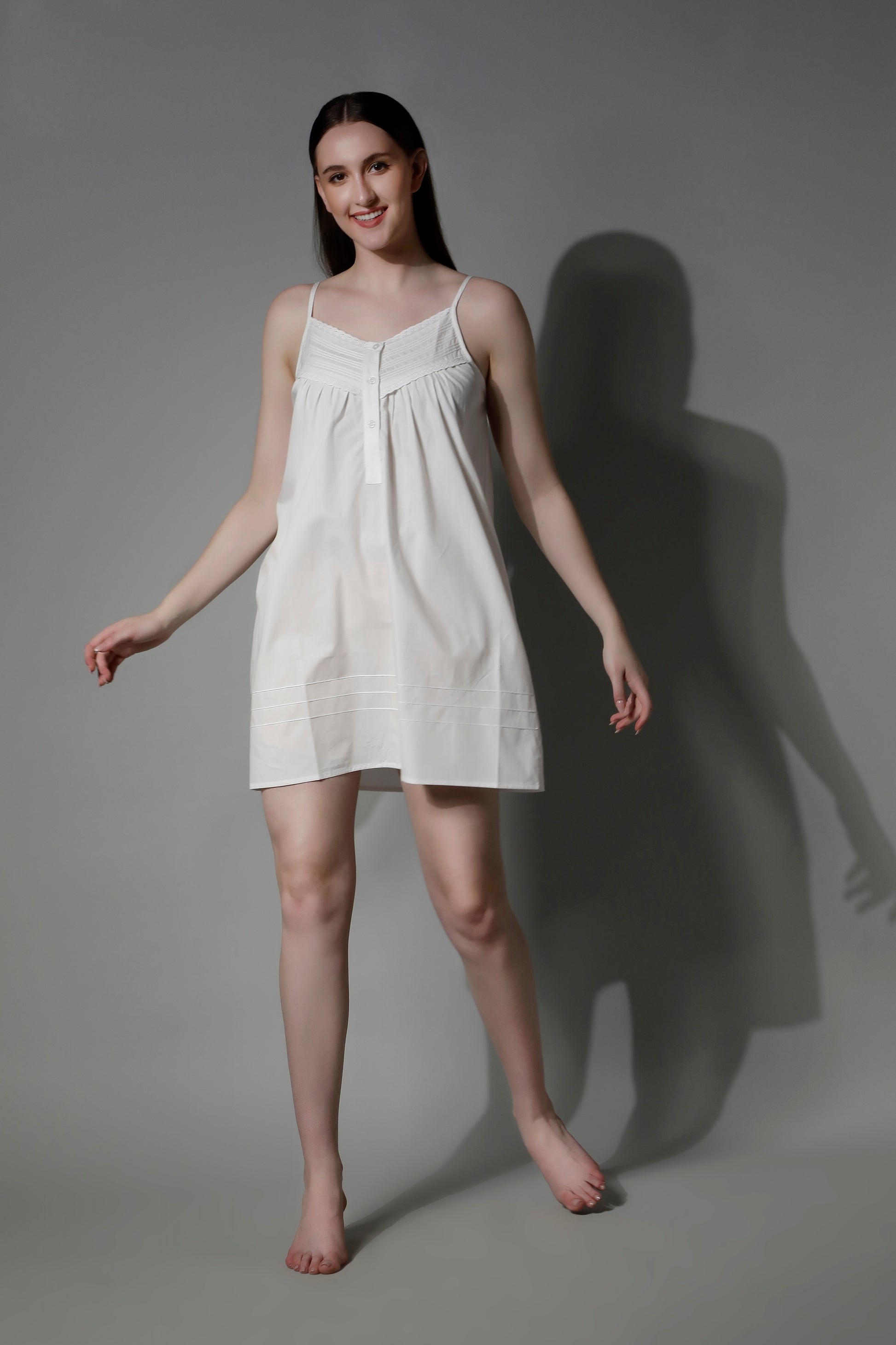 Women White Spaghetti Night Dress EOS - SHAEWE Pure Cotton