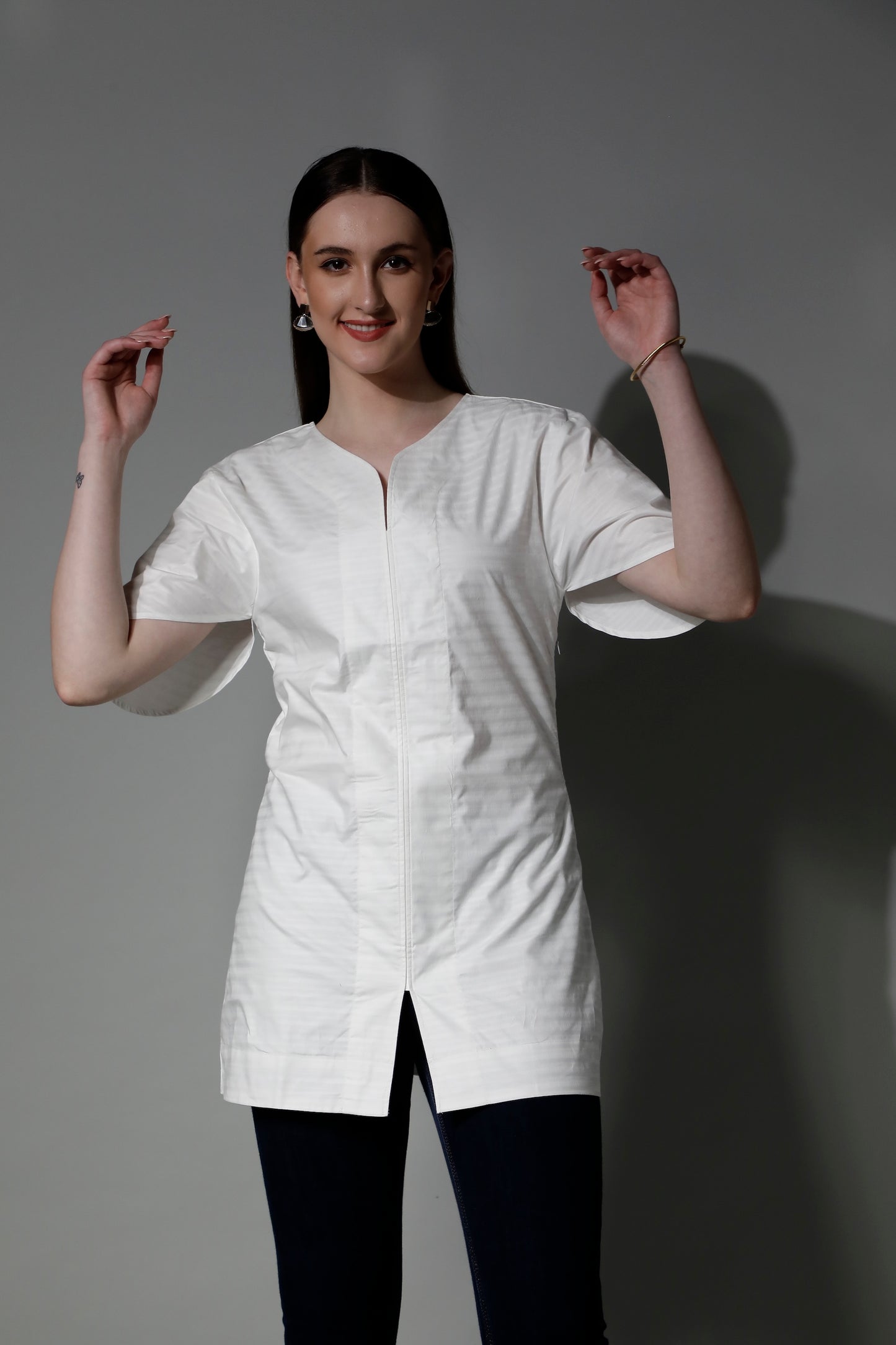 Fashion by SHAEWE White Textured Cotton Women Dress with Lining 5800 NIMAH