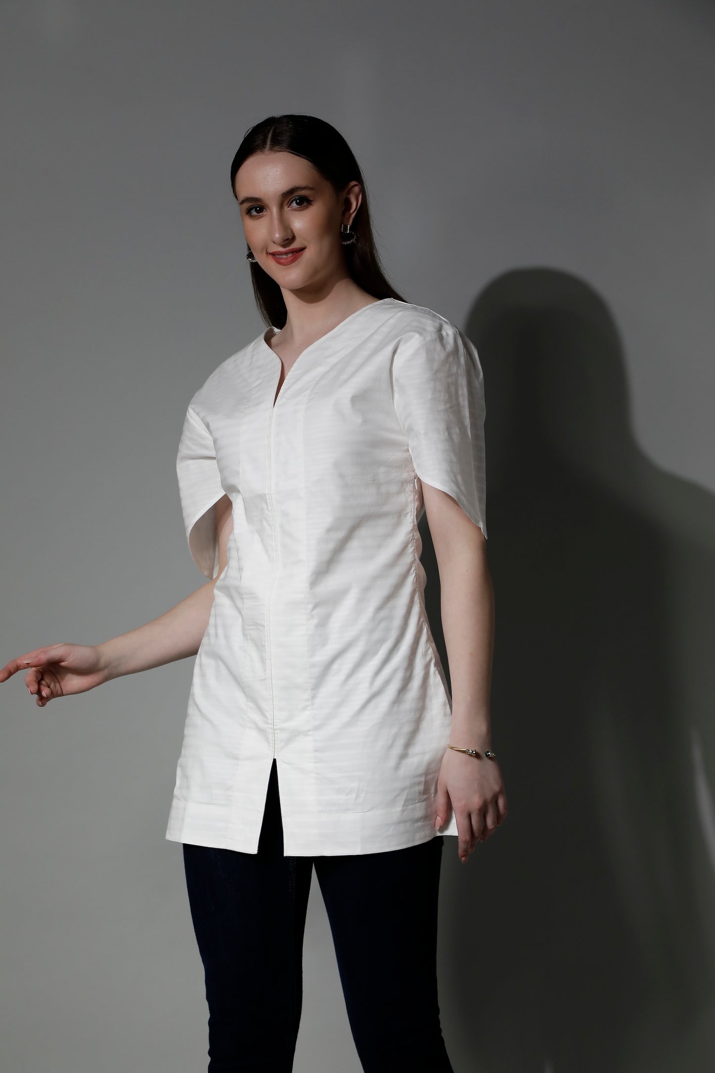Fashion by SHAEWE White Textured Cotton Women Dress with Lining 5800 NIMAH