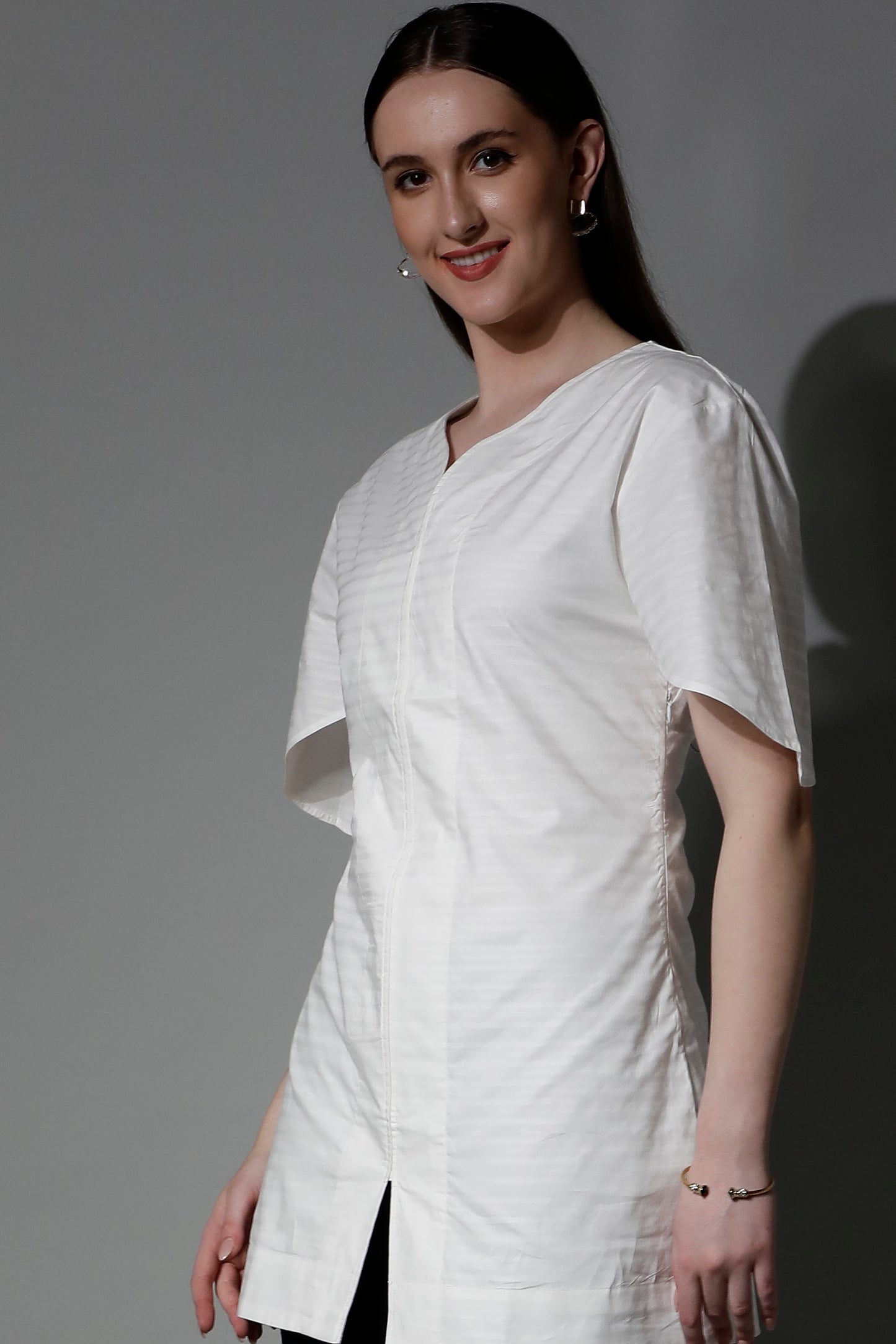 Fashion by SHAEWE White Textured Cotton Women Dress with Lining 5800 NIMAH