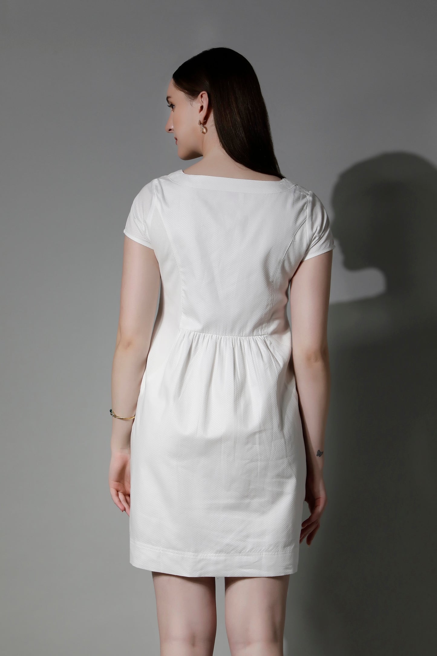 Texture Cotton White Women Midi Dress & Lining 5560 CLIO - Classic Fashion by SHÄËWÉ