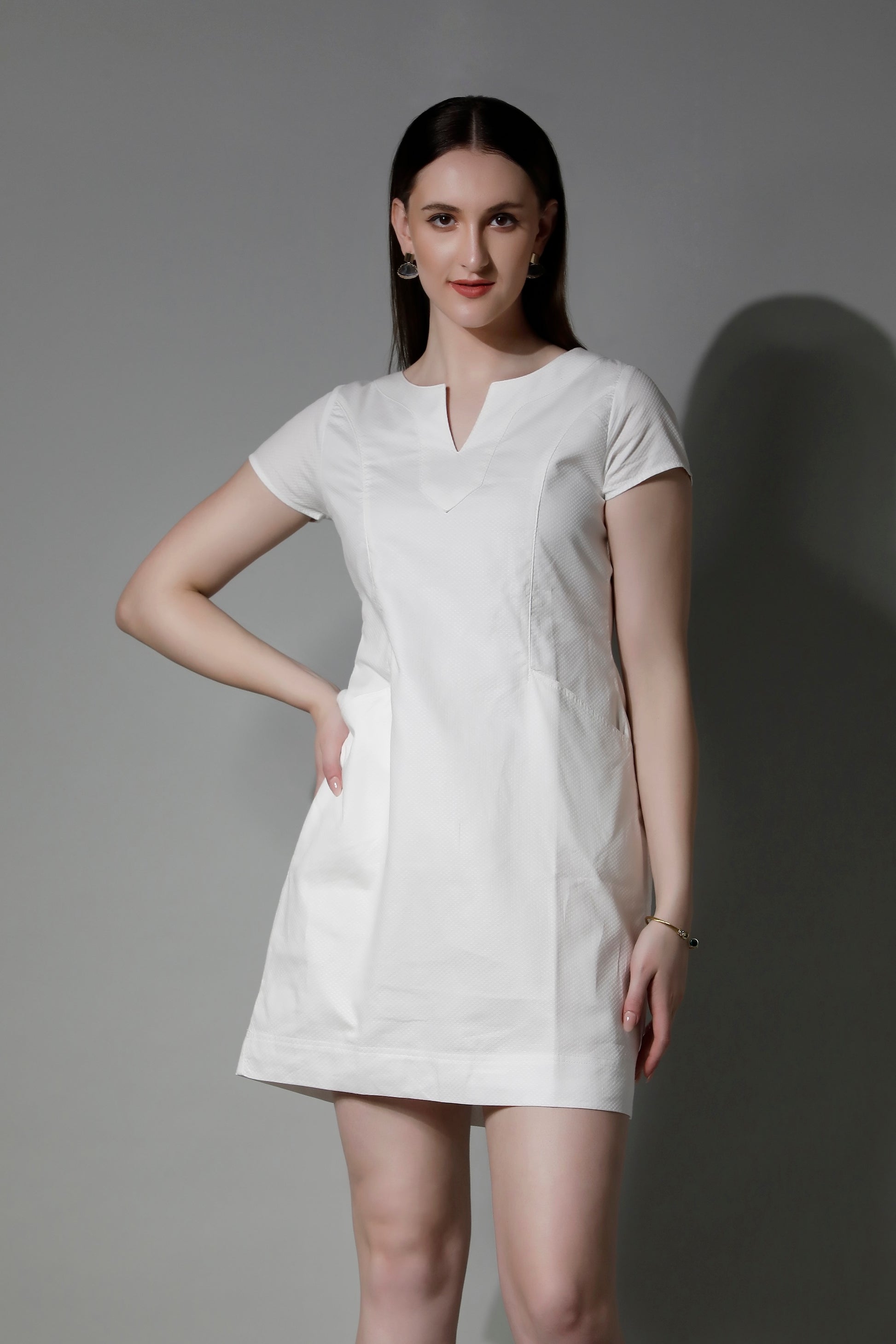 Texture Cotton White Women Midi Dress & Lining 5560 CLIO - Classic Fashion by SHÄËWÉ