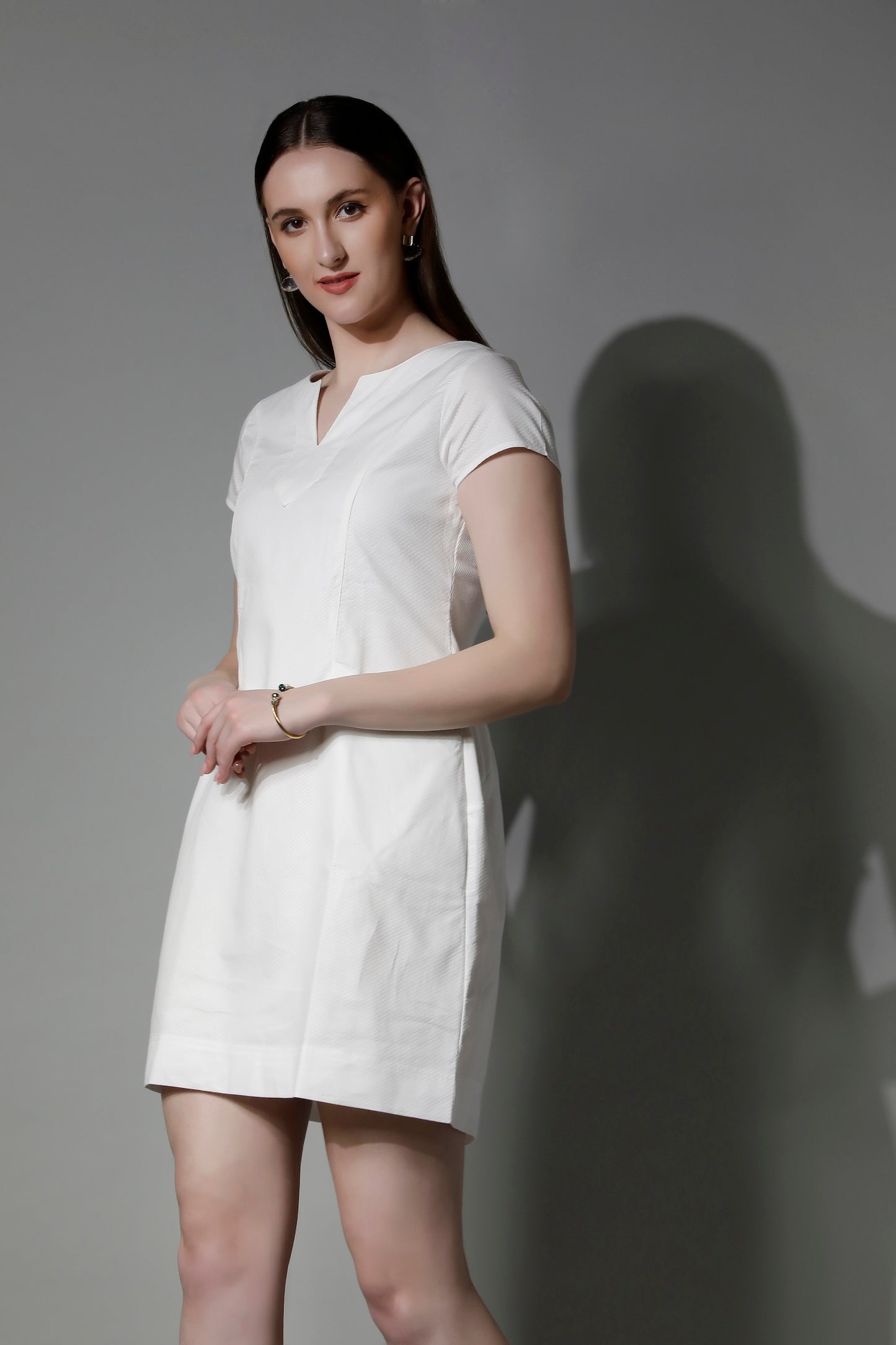Texture Cotton White Women Midi Dress & Lining 5560 CLIO - Classic Fashion by SHÄËWÉ