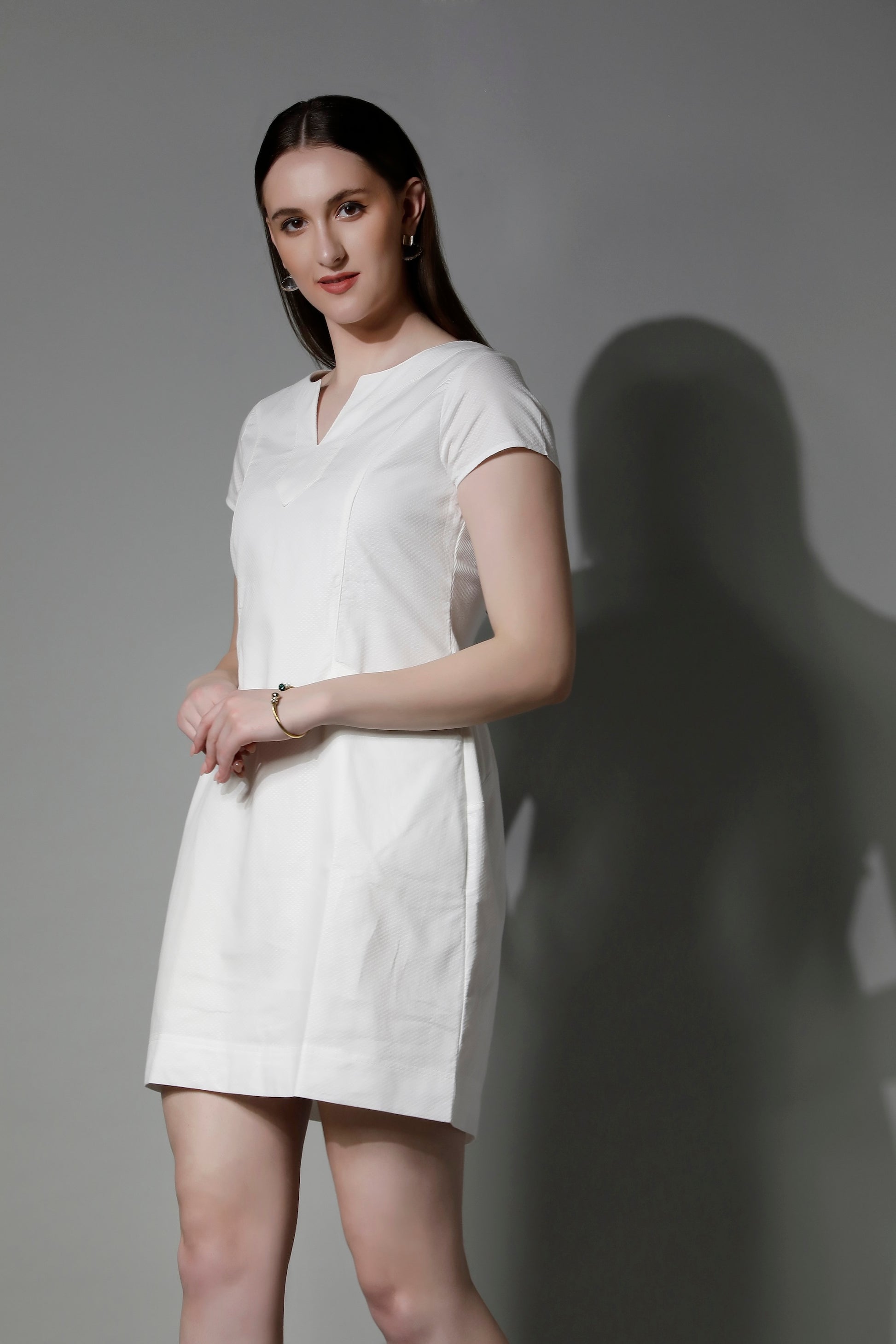 Texture Cotton White Women Midi Dress & Lining 5560 CLIO - Classic Fashion by SHÄËWÉ