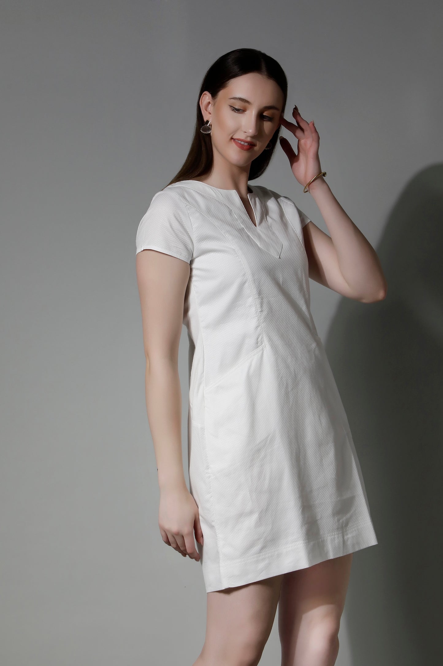 Texture Cotton White Women Midi Dress & Lining 5560 CLIO - Classic Fashion by SHÄËWÉ