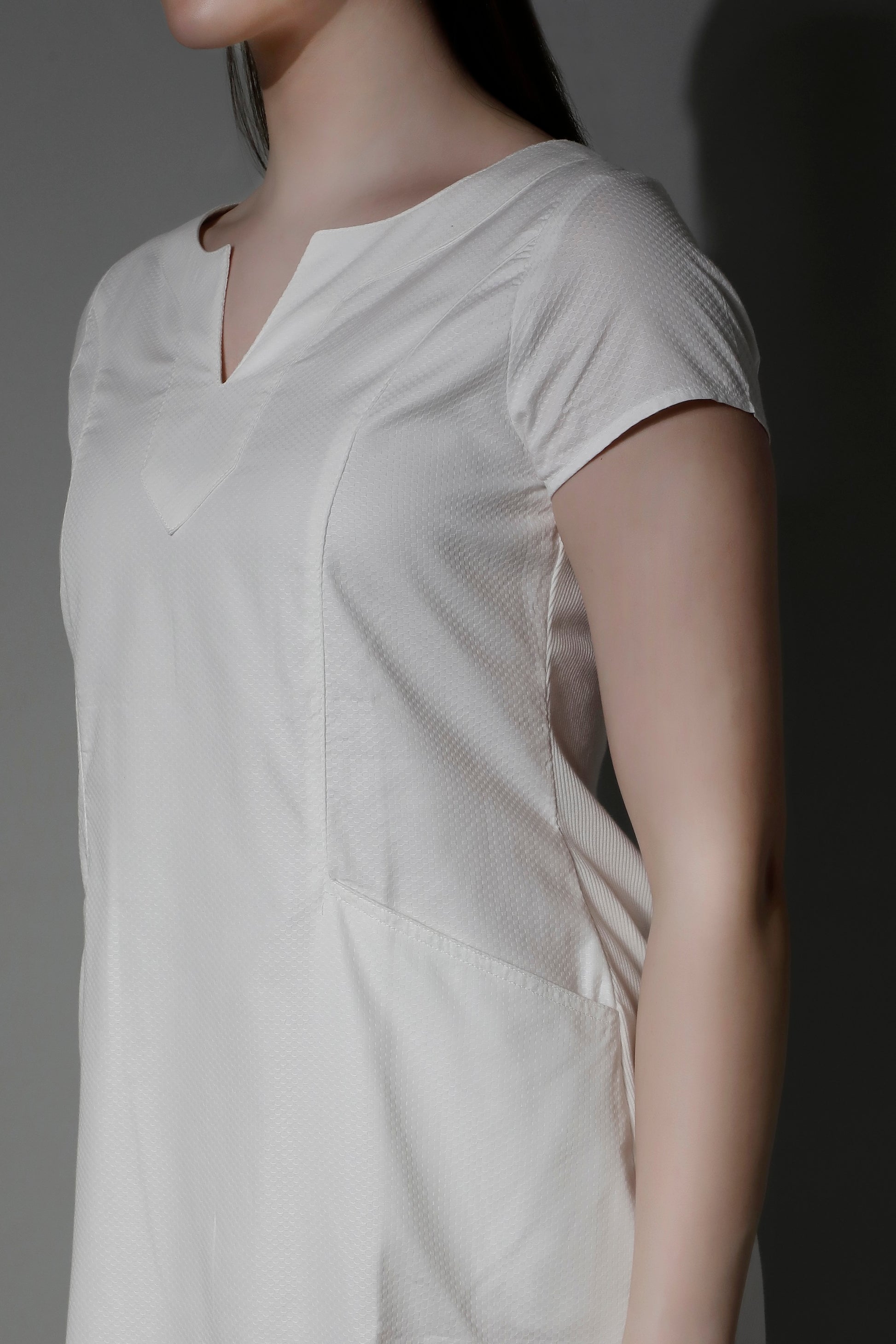 Texture Cotton White Women Midi Dress & Lining 5560 CLIO - Classic Fashion by SHÄËWÉ