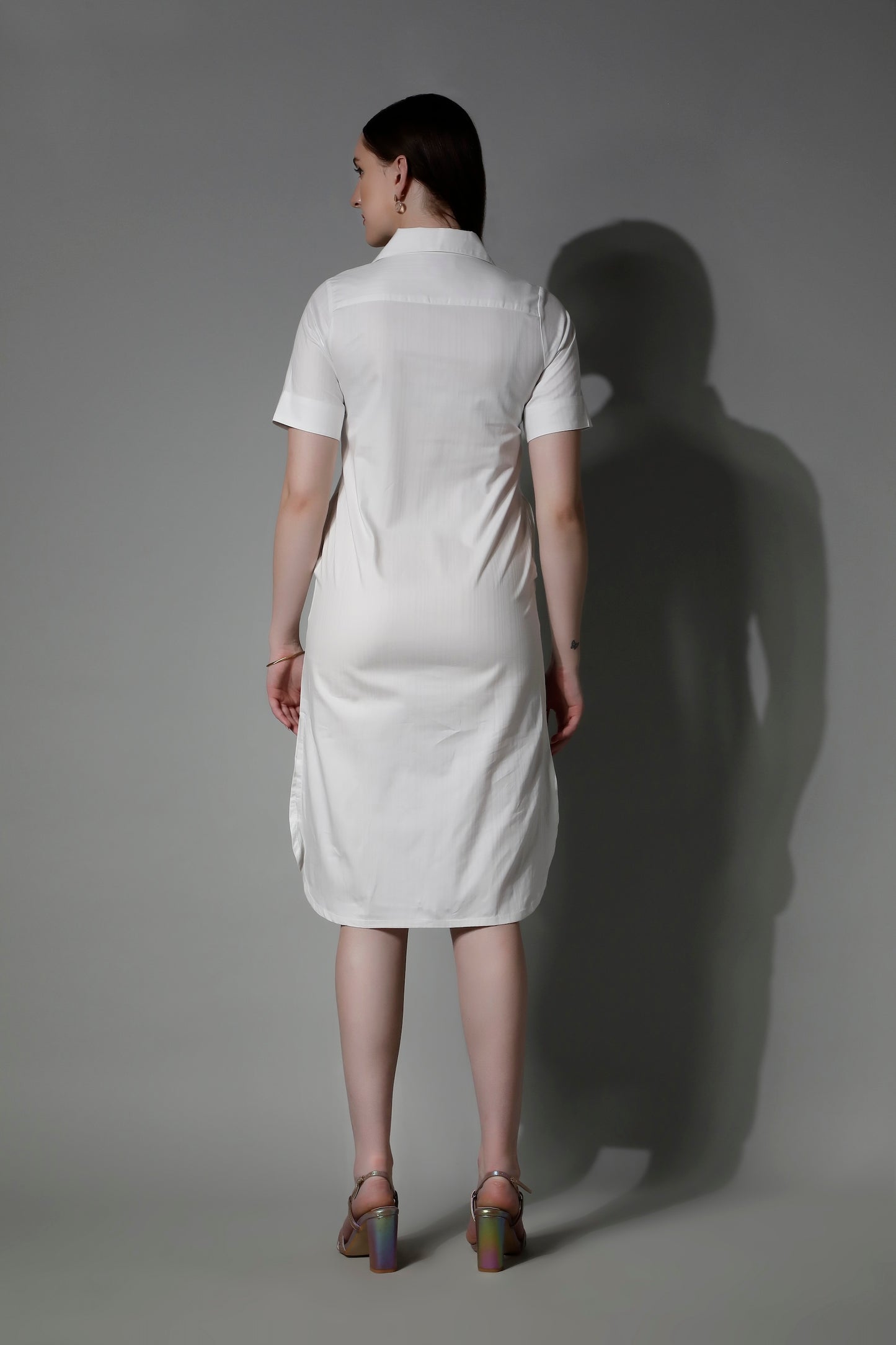 Classic White Cotton Women Midi Dress 5565 POLYMNIA - Comfort by SHÄËWÉ