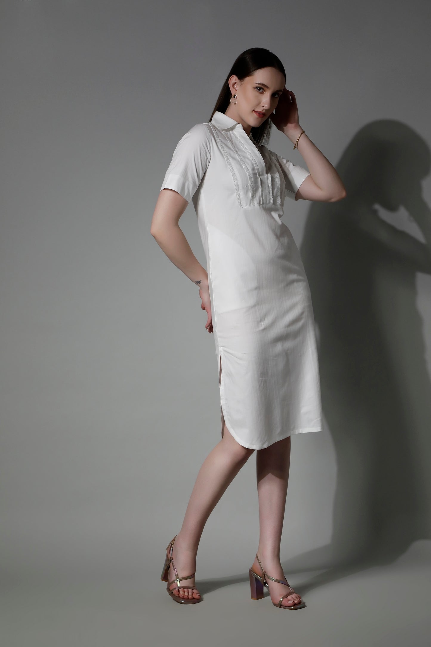 Classic White Cotton Women Midi Dress 5565 POLYMNIA - Comfort by SHÄËWÉ