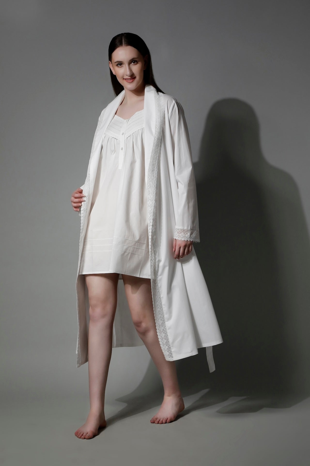 SHAEWE Women White Bathrobe French Lace 5200 CALLIOPE