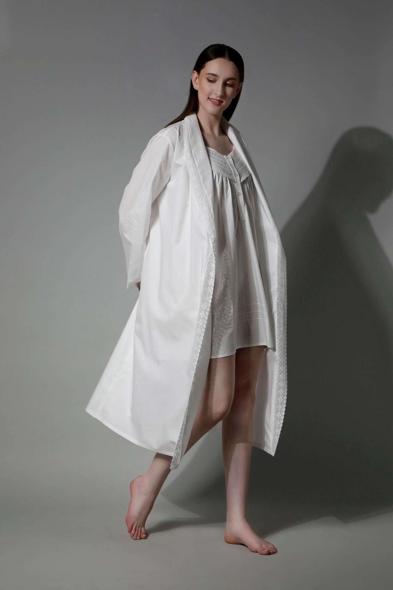 SHAEWE Women White Bathrobe French Lace 5200 CALLIOPE