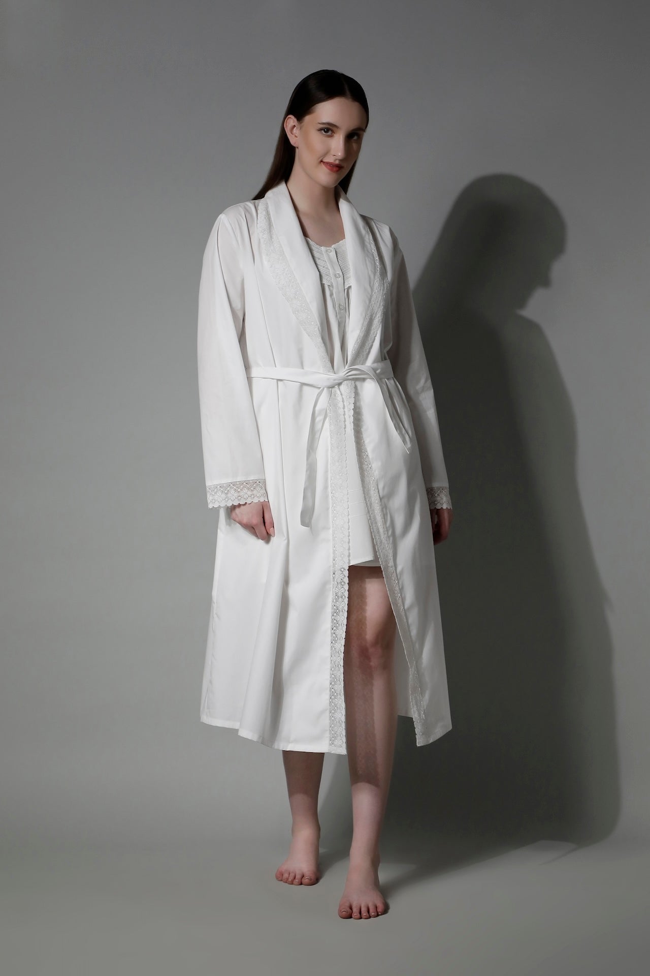 SHAEWE Women White Bathrobe French Lace 5200 CALLIOPE