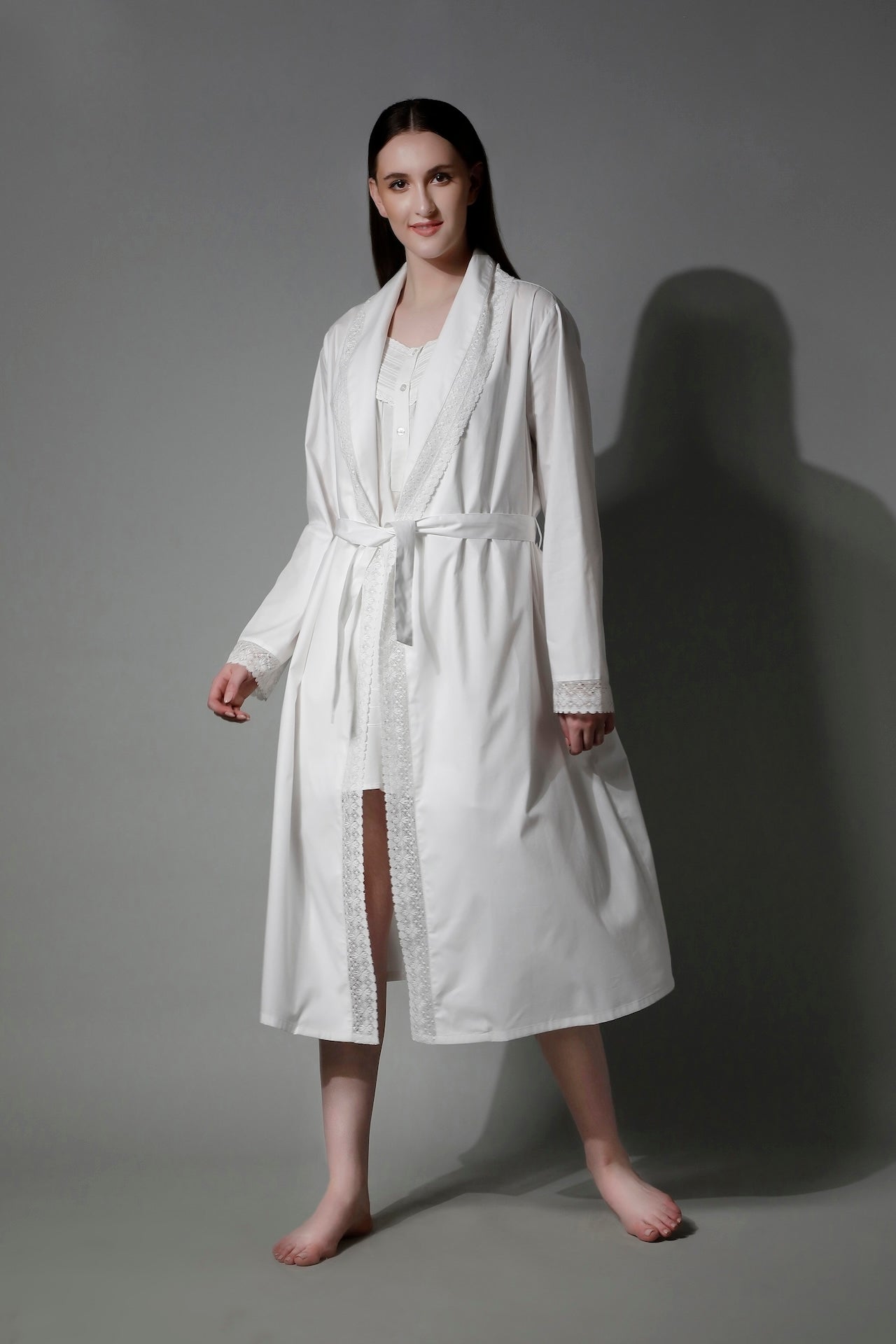 SHAEWE Women White Bathrobe French Lace 5200 CALLIOPE