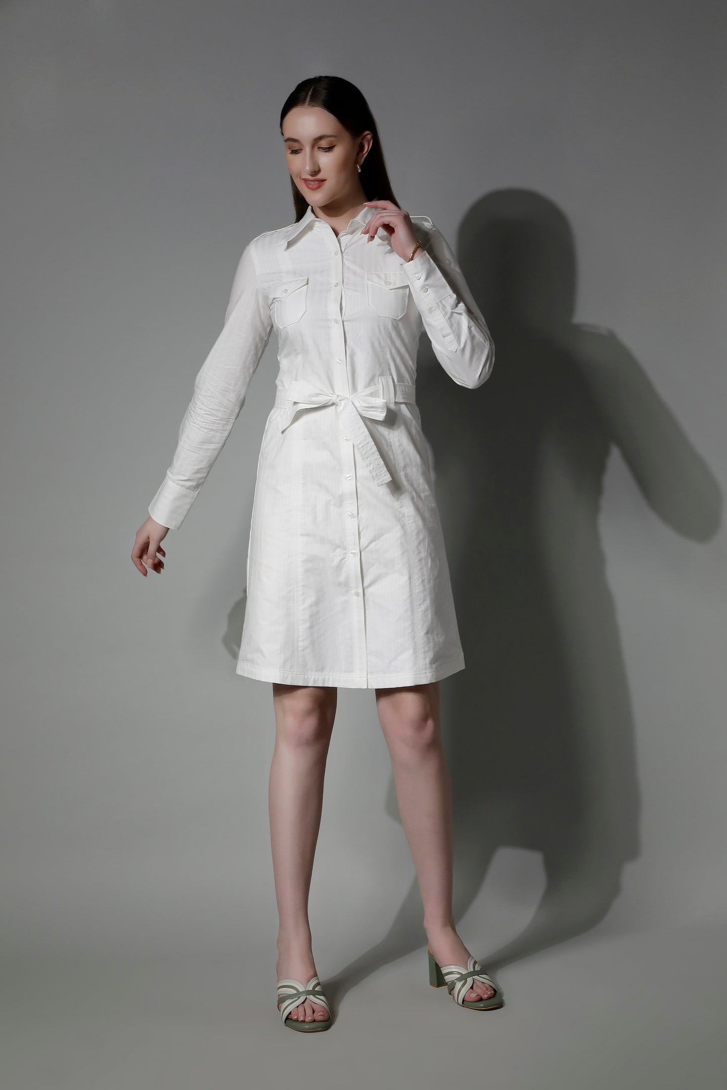 Textured Striped Knee Length Women Dress - 5250 AEGLE - by SHAEWE