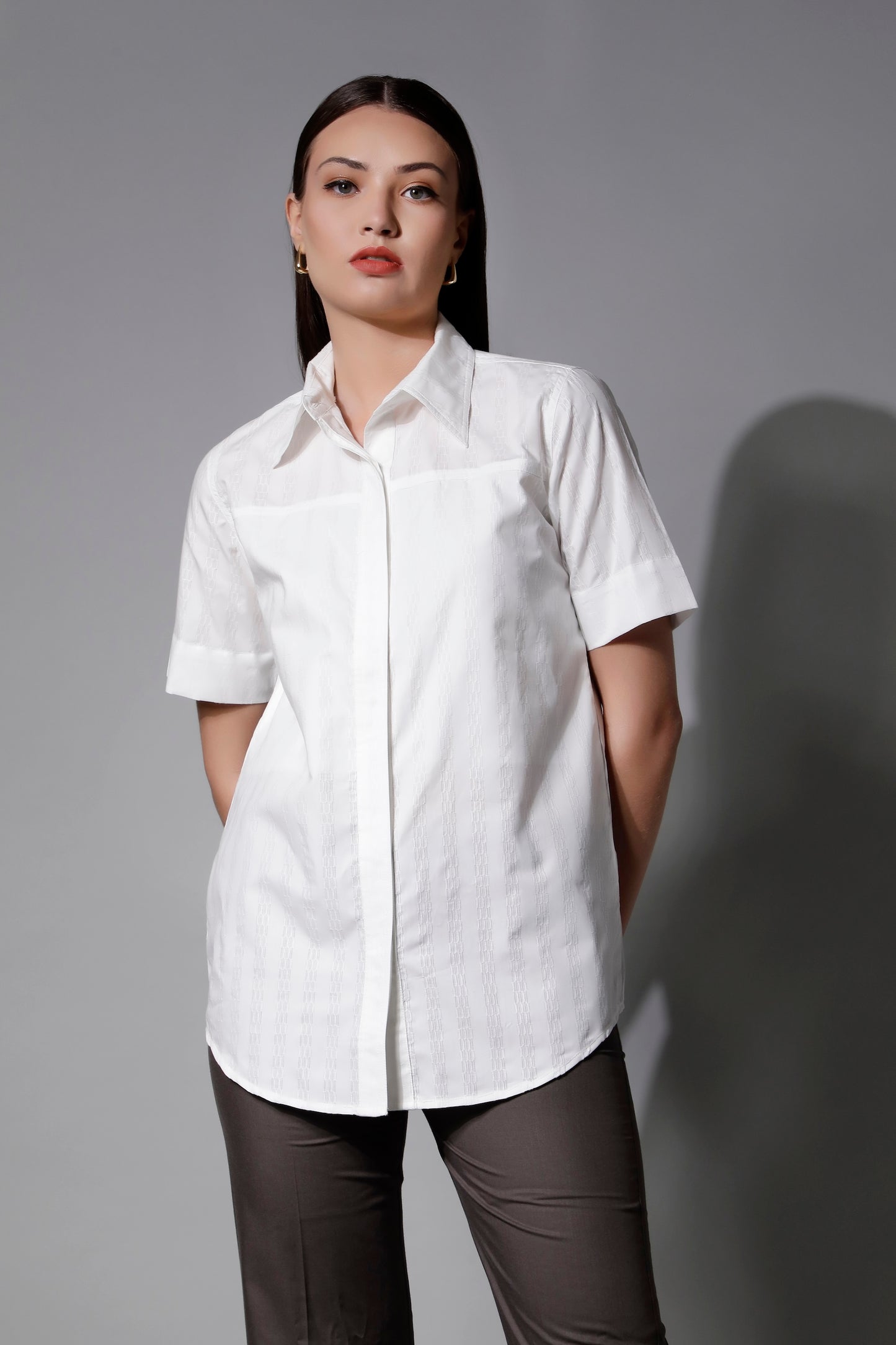 Textured Striped Women Half Sleeve Shirt - 5368 INEZ - by SHAEWE
