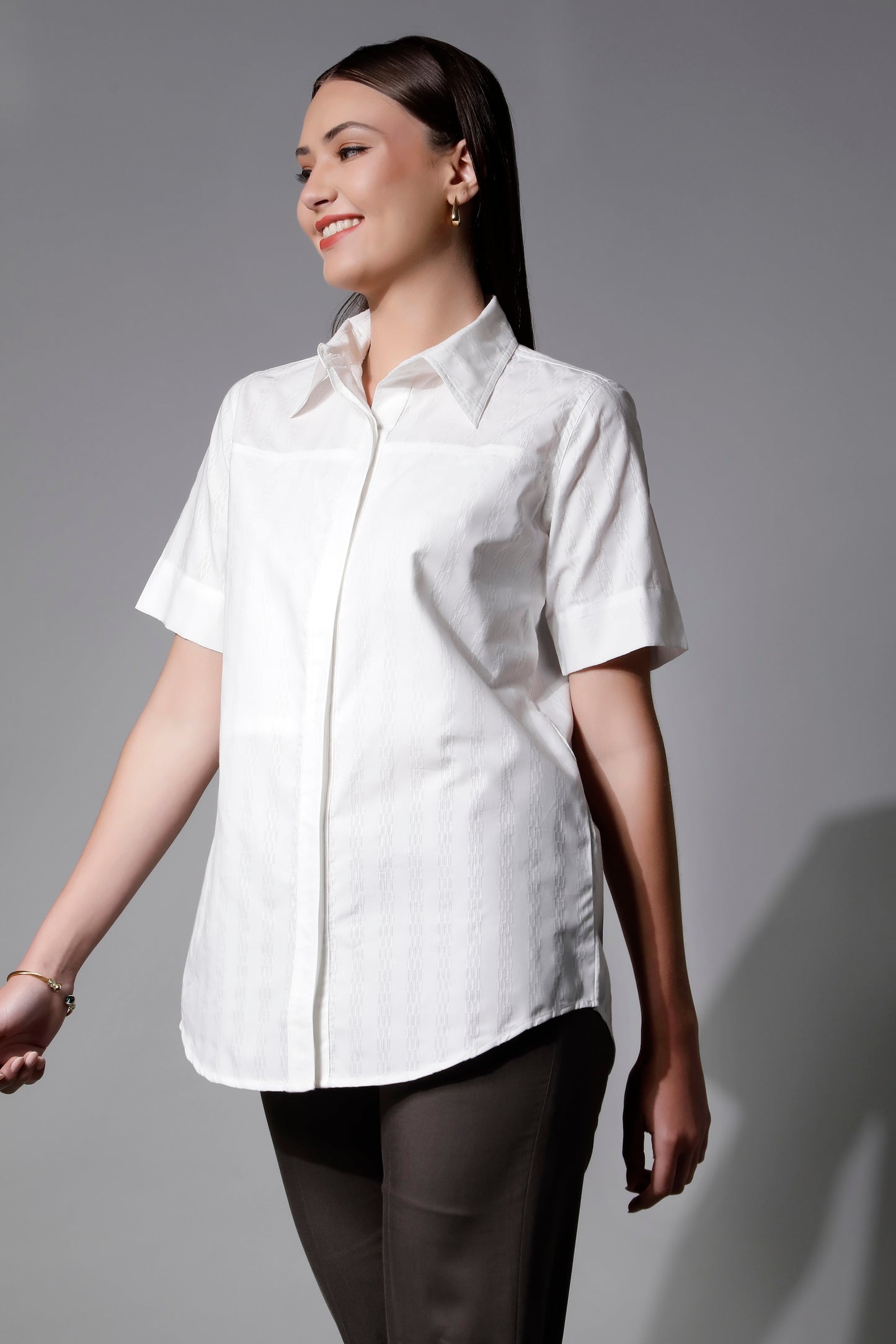 Textured Striped Women Half Sleeve Shirt - 5368 INEZ - by SHAEWE