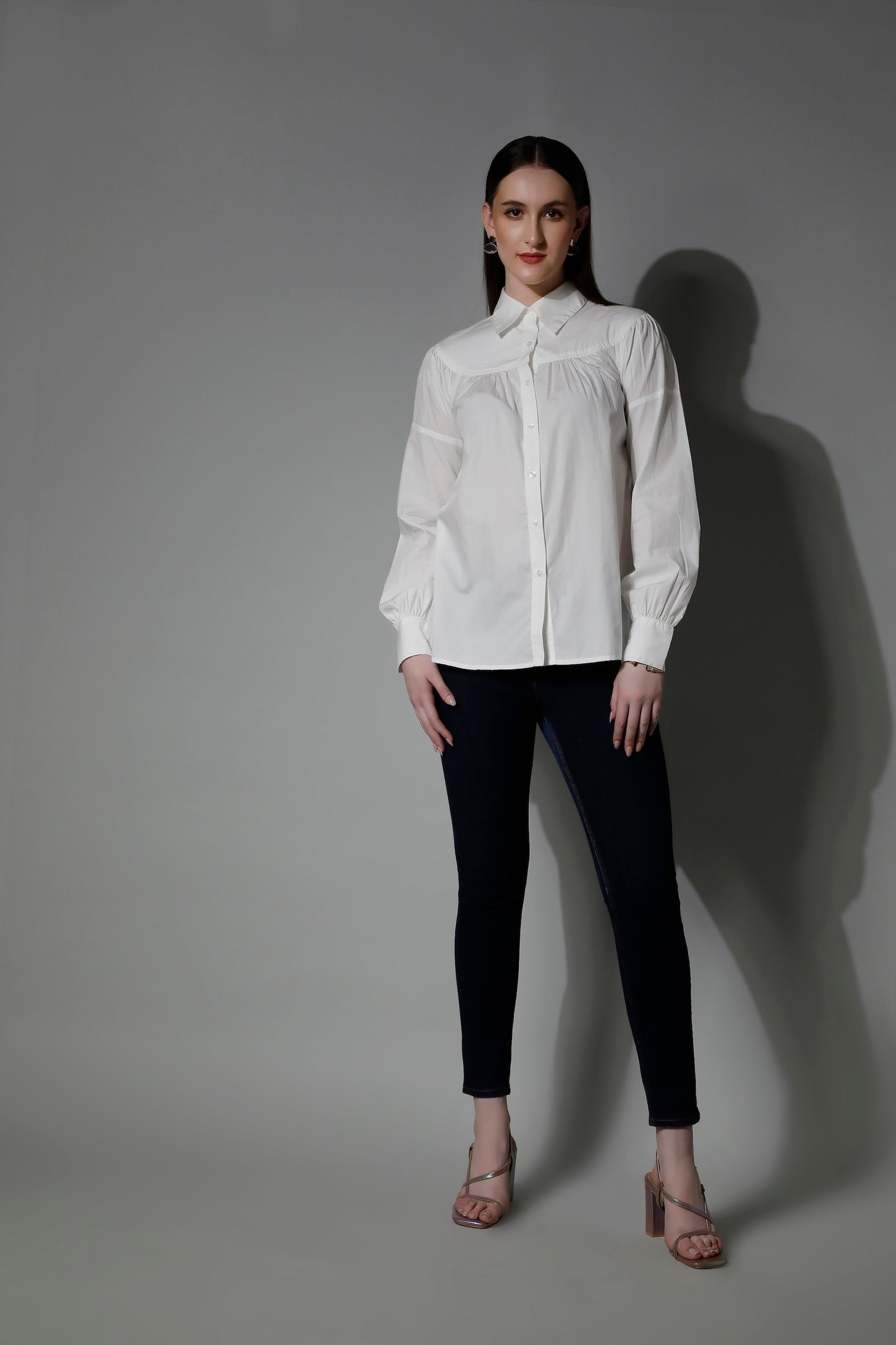 Women White Formal Loose Fit Shirt - 5314 PERSEPHONE - by SHAEWE
