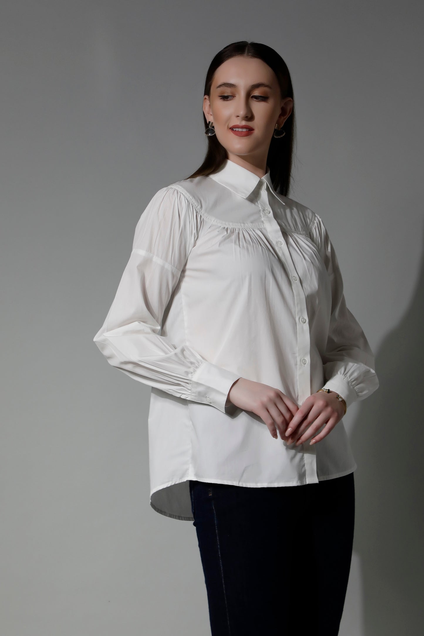 Women White Formal Loose Fit Shirt - 5314 PERSEPHONE - by SHAEWE