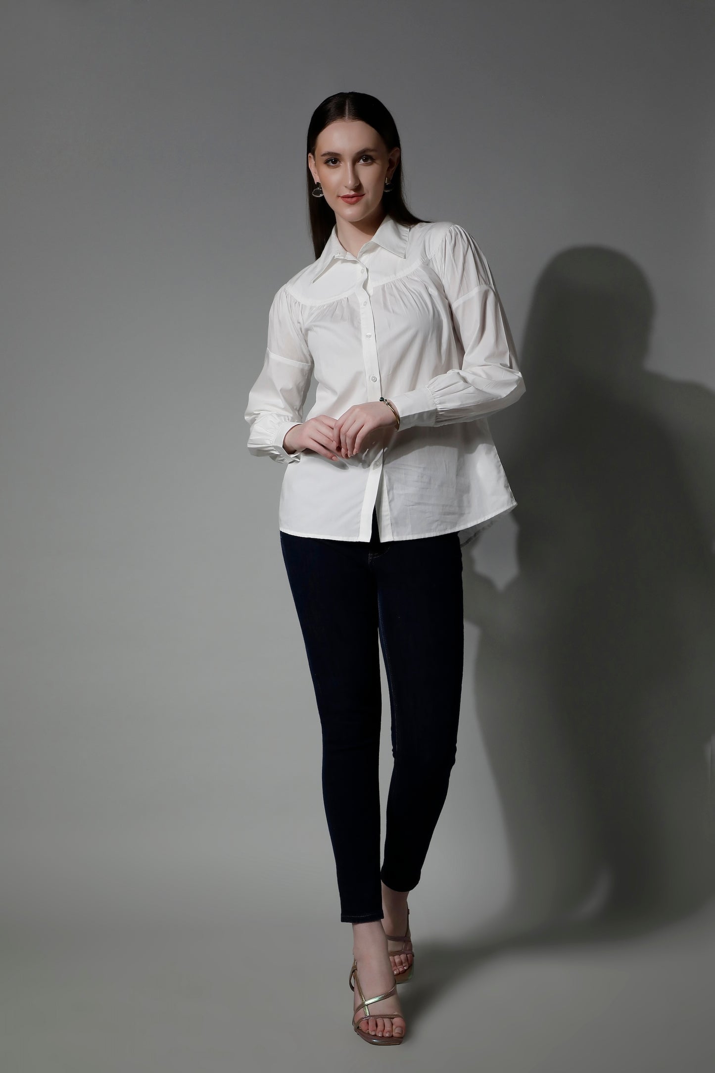 Women White Formal Loose Fit Shirt - 5314 PERSEPHONE - by SHAEWE