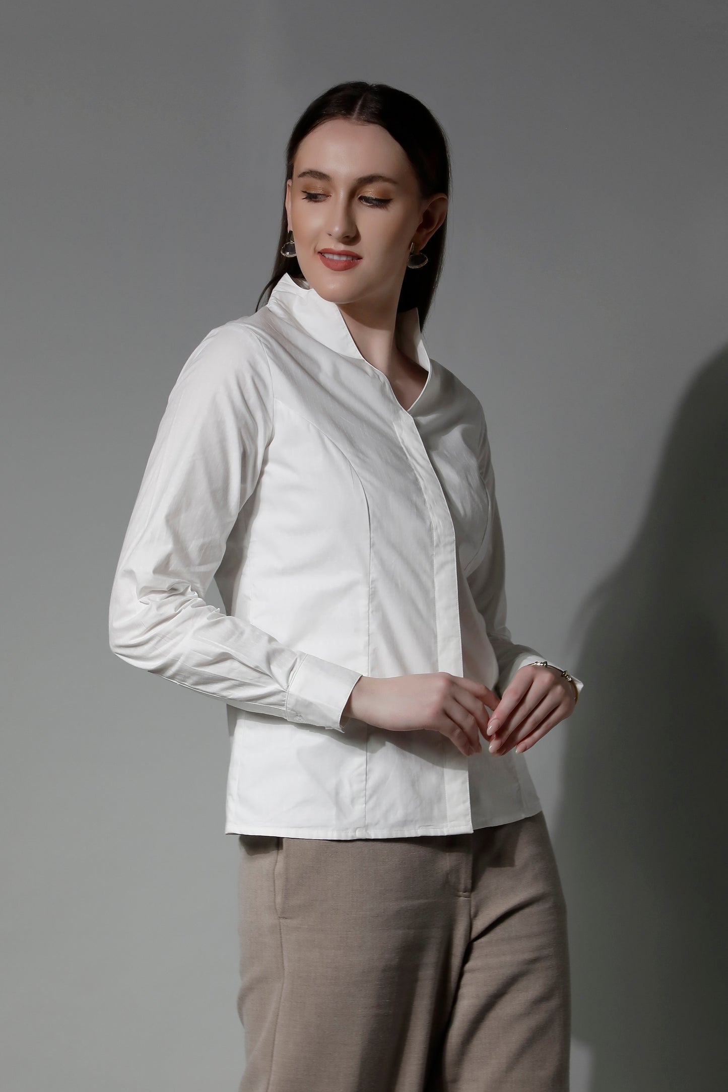 Textured Rise Collar Women Shirt - 5354 LATONA - by SHAEWE