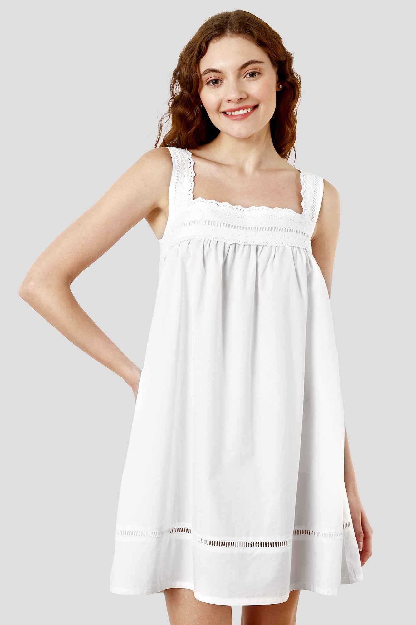 SHAEWE Women White Strappy Night Dress 5140 HEBE - Pure Thick Cotton Nightwear