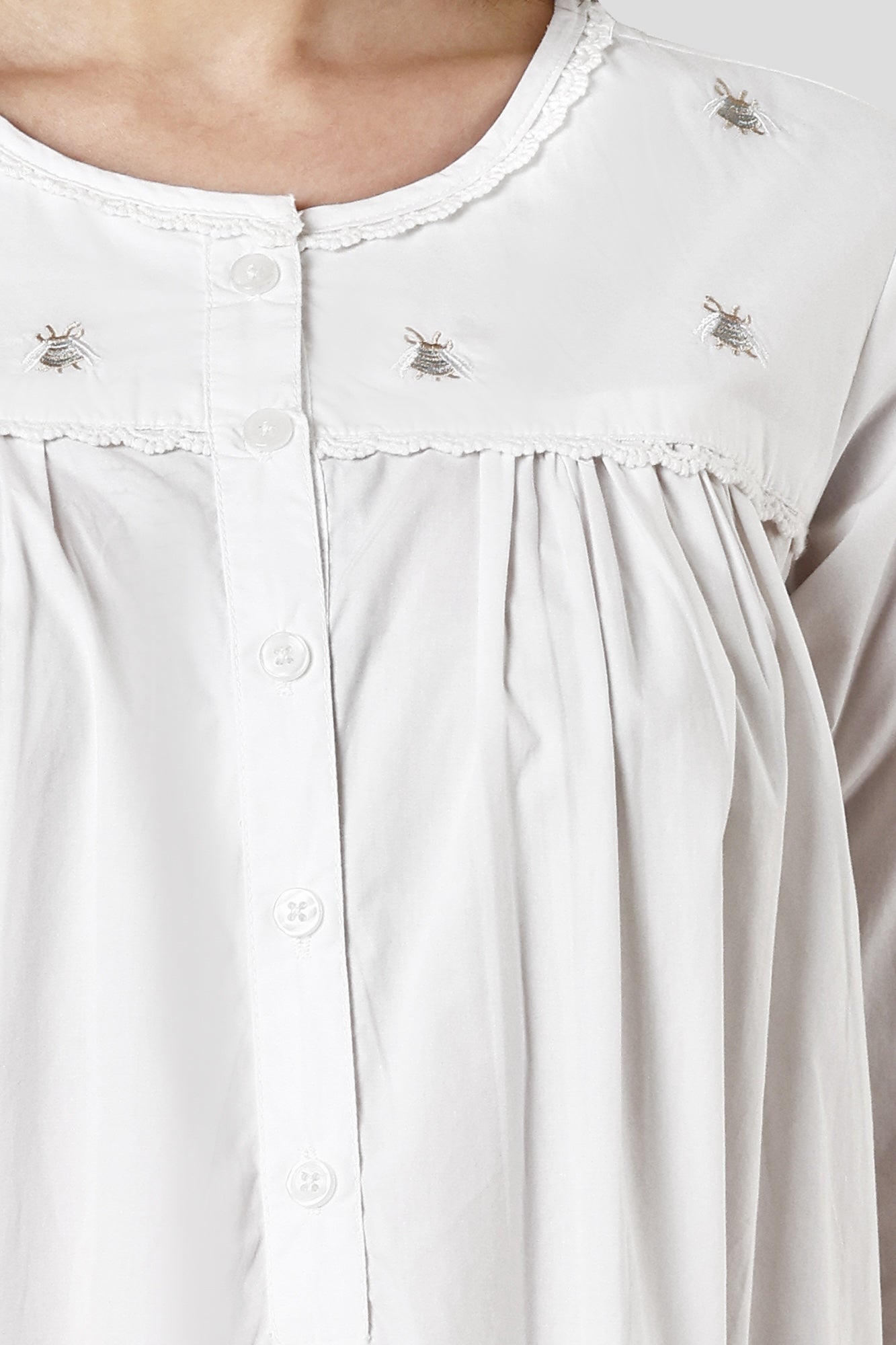 SHAEWE White Cotton Classic Women Nightgown 5070 HESTIA - White Night Dresses