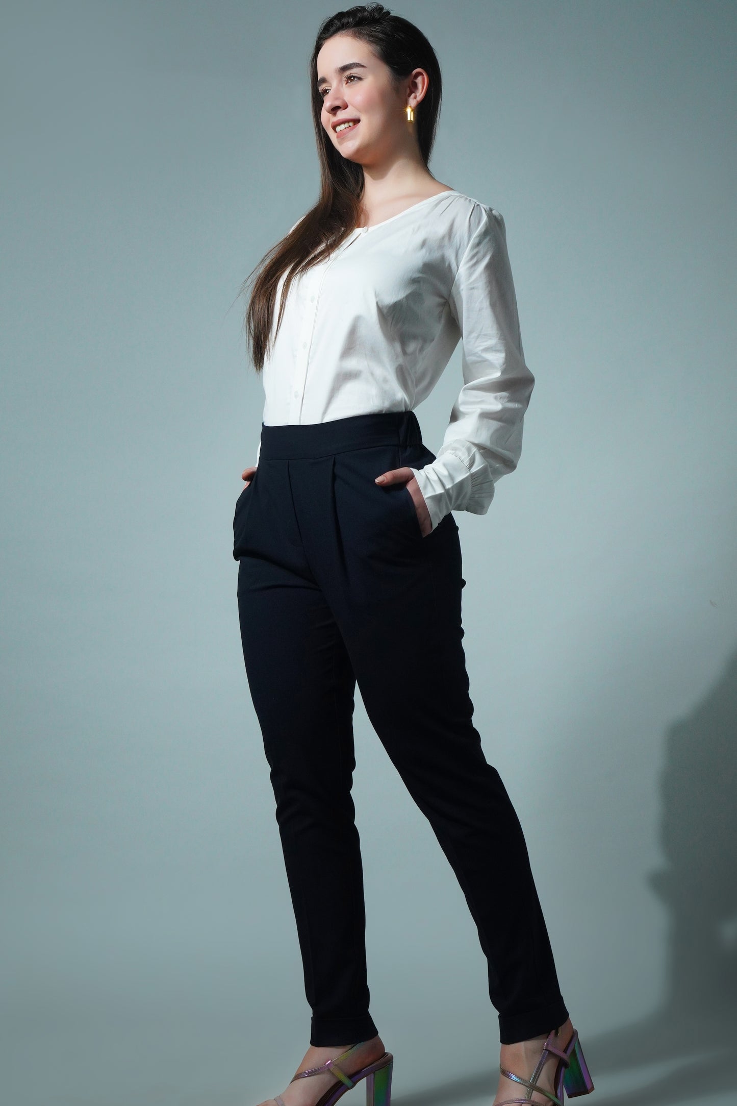 5885 - Carrot Fit Elastic Back Navy Blue Trouser