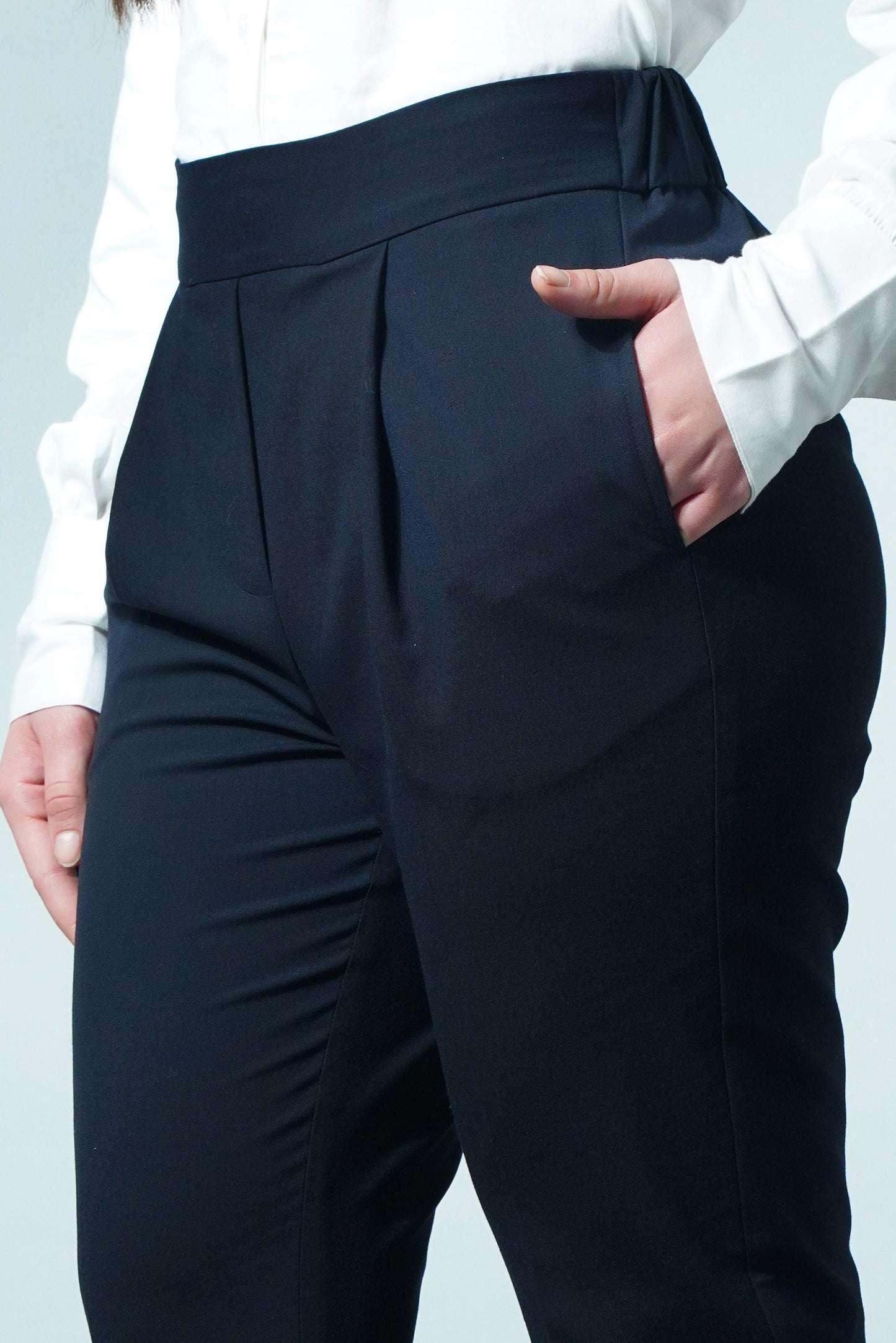 5885 - Carrot Fit Elastic Back Navy Blue Trouser