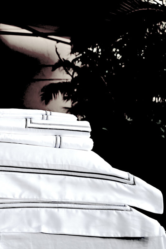 CHARLES - Double Row Embroidery White Bed Sheet (w/ 2 Pillowcases) 300TC - Gun Metal