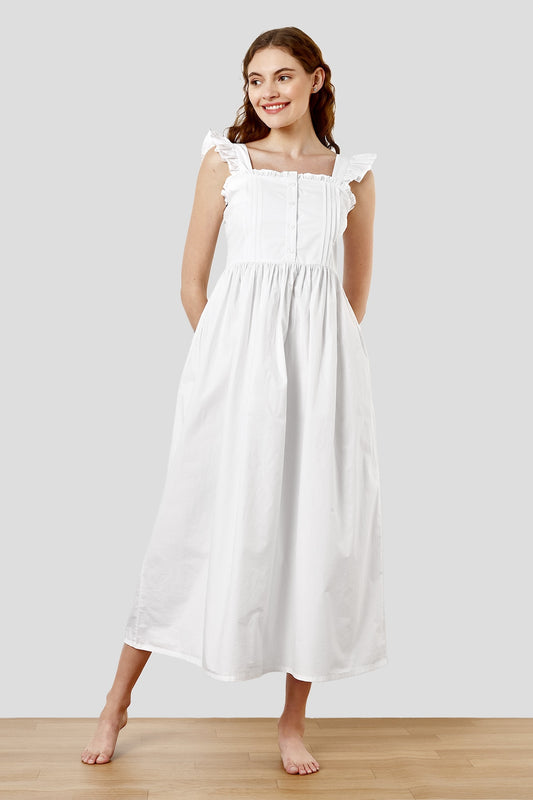 SHAEWE White Cotton Women Nightgown - HARMONIA