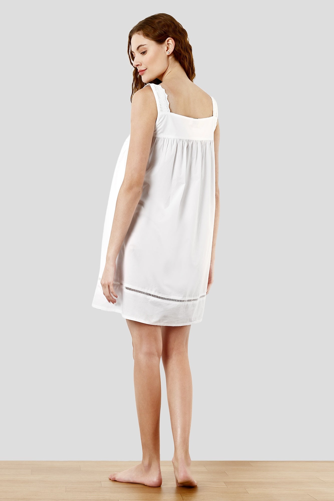 SHAEWE Women White Strappy Night Dress 5140 HEBE - Pure Thick Cotton Nightwear 