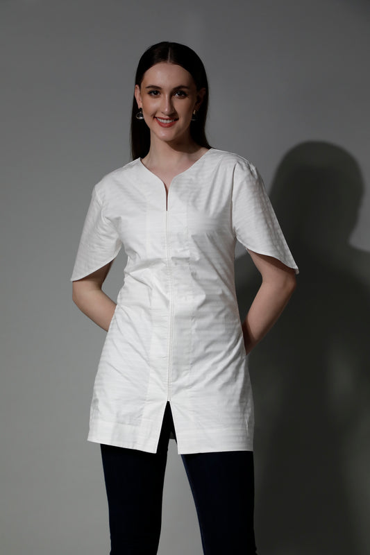 Fashion by SHAEWE White Textured Cotton Women Dress with Lining 5800 NIMAH 