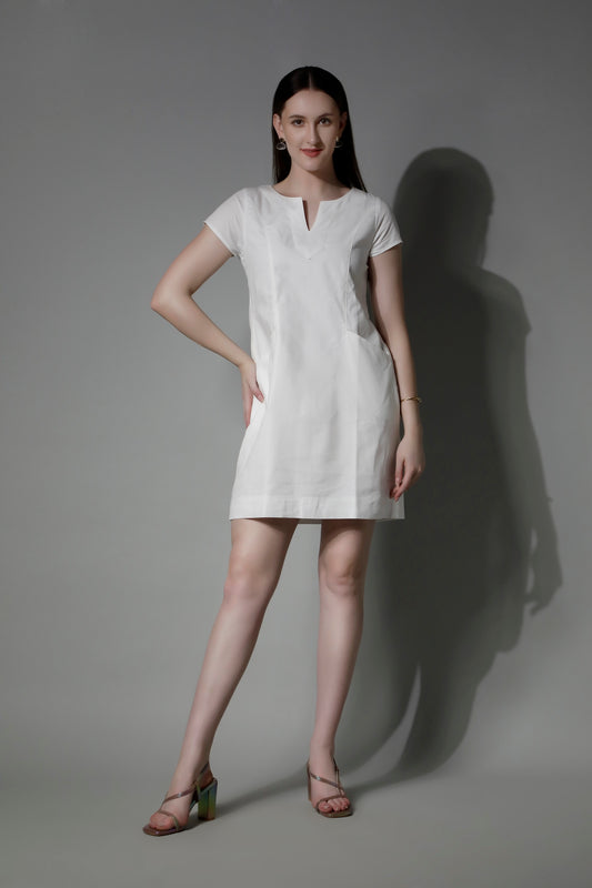 Texture Cotton White Women Midi Dress & Lining 5560 CLIO - Classic Fashion by SHÄËWÉ