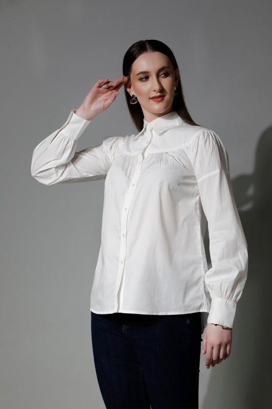 Women White Formal Loose Fit Shirt - 5314 PERSEPHONE - by SHAEWE