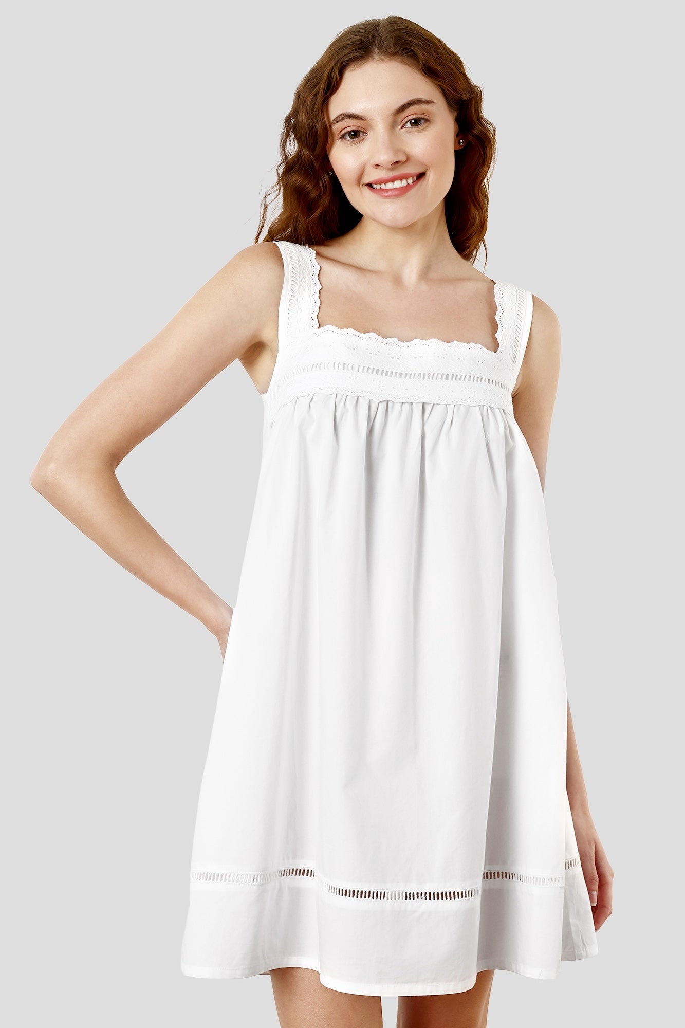 SHAEWE Women White Strappy Night Dress 5140 HEBE - Pure Thick Cotton Nightwear 