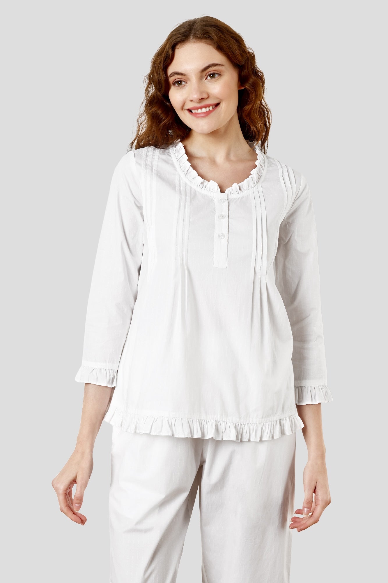 SHAEWE White Cotton Women Co-Ords Set 5170 RHEA - European Classic Nightwear 