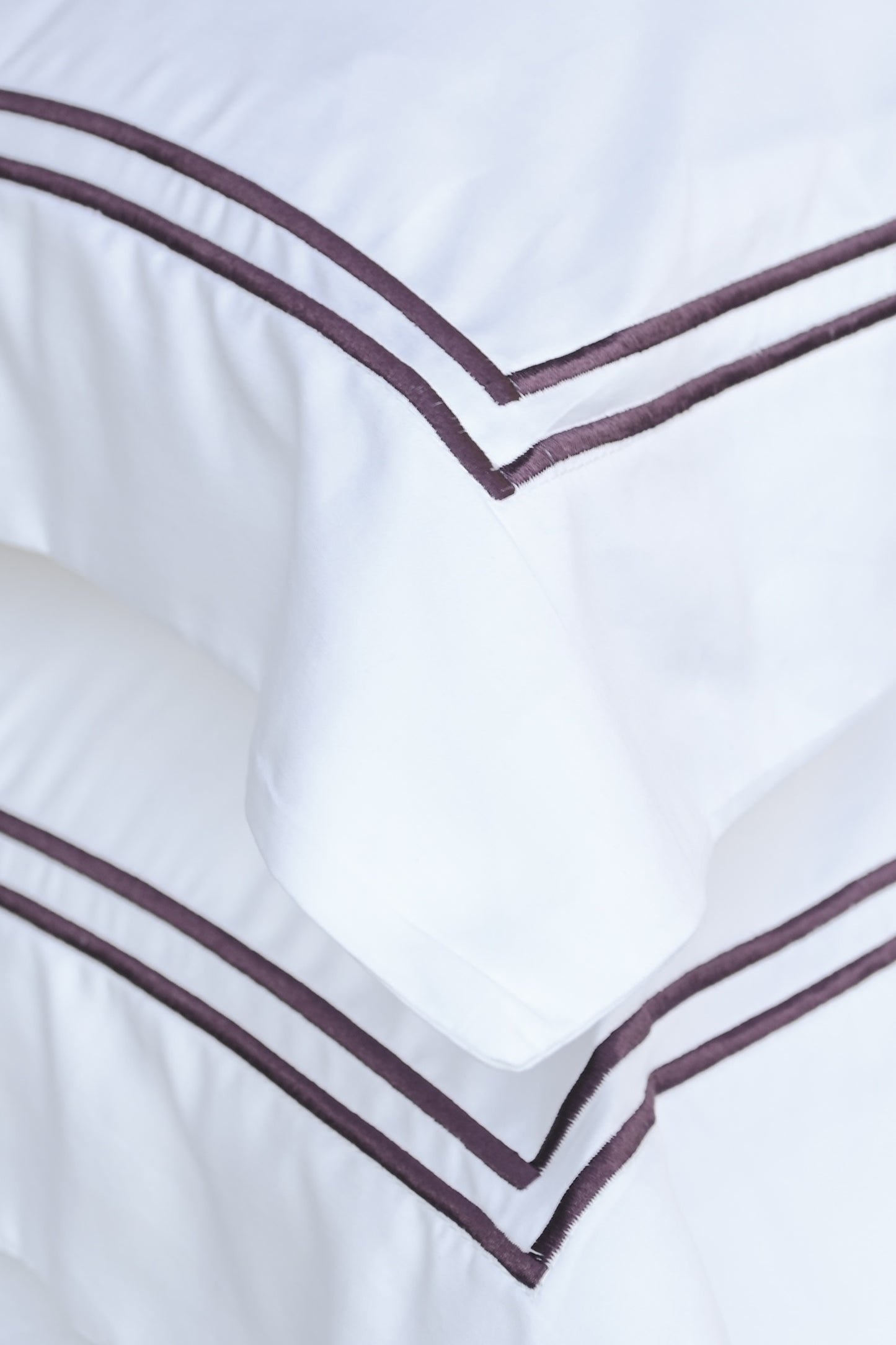 CHARLES - Double Row Embroidery White Pillowcase (Set of 2) - Dark Violet